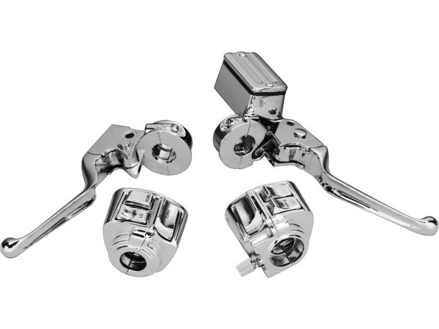 82-95 Chrome Handlebar Control Kit Without Switches Chrome 3/4" 1" Dual Disc 