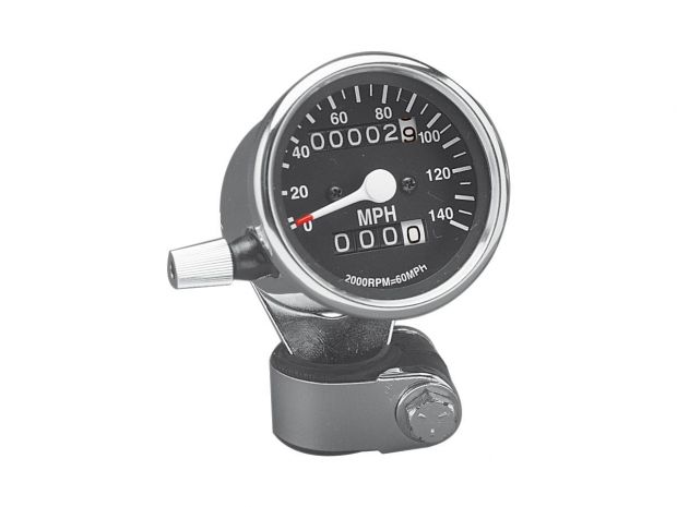 Mini Speedometers with Resettable Odometers Scale: 140 mph; Scale Color: black; Ratio 2:1 Chrome 