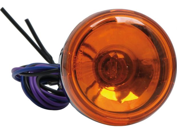 Deuce-Style Turn Signal Front, wires exit behind mounting hole Chrome Amber Dual Filament 
