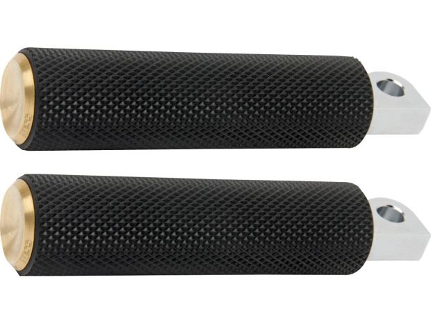 Knurled Rubber Footpegs Black Rubber, Brass Endcap 