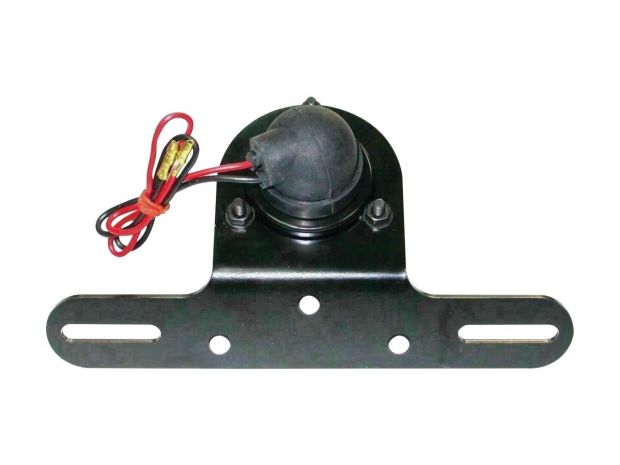 Classic Round Taillight with License Plate Bracket Chrome Black Powder Coated Red Dual Filament 