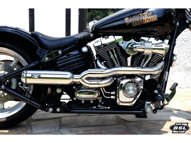 Bomb V2 Exhaust System , Polished Smooth Heat Shield, Polished Adjustable High End Cap, Polished 4" 