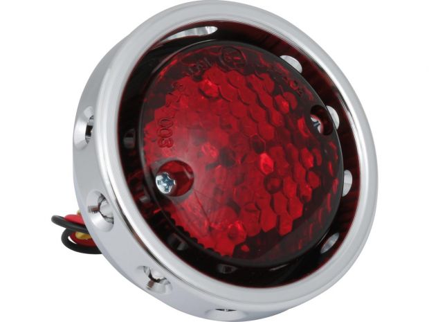 Retro Drilled LED Taillight without Bracket Chrome Black Chrome Red LED 