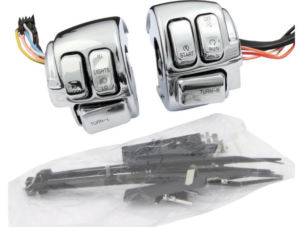 Chrome Handlebar Switch Housing Kit with Switches With Chrome Switches 