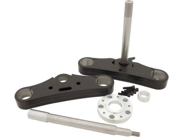 JOS Triple Tree 39 mm Fork Tubes, 0° Rake, 250 mm wide, Powder-Coated, Black Triple Tree Kit 