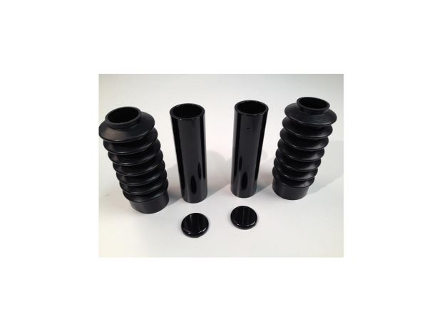 6-Piece Fork Covers with lower Fork Rubbers Plain Black Gloss Powder Coated 