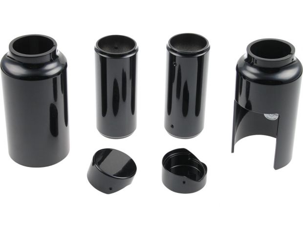 6-Piece Fork Covers with lower Fork Aluminum Covers With Cult-Werk Logo Gloss Black Powder Coated 