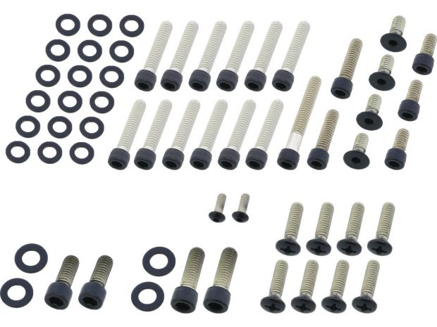 Complete Engine Screw Kit Screws for FL Shovel Primary Cover, Inspection Cover, Cam Cover, Piont Cover, Lifterbase Satin Black Powder Coated 
