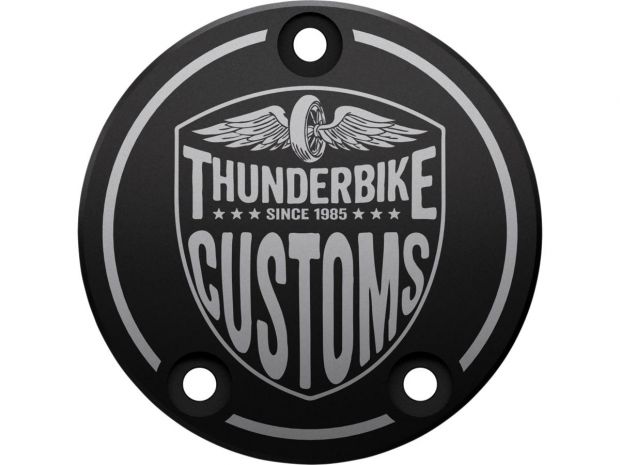 New Custom Point Cover 3-hole, with Thunderbike Logo Black Anodized 