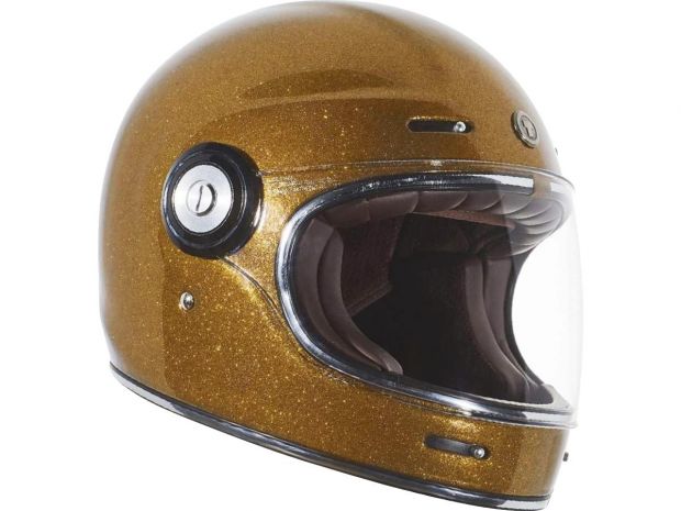 Newport (T-1) Retro Full Face Helmet Gold Mega Flake | M