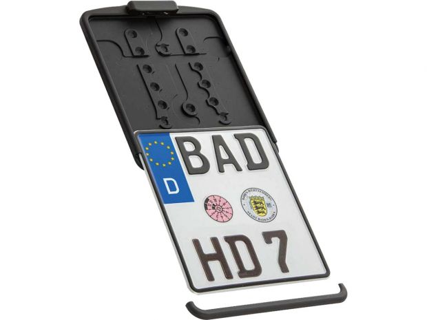 Slide-in Licence Base Plate Including License Plate Light, German Size 180x200mm Satin Black Powder Coated 