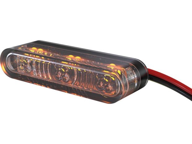 Star-MX1 Pro LED Turn Signal Height(mm): 8 , Width(mm): 38 , Depth(mm): 12, Approved for vertical and horizontal installation Tinted LED 