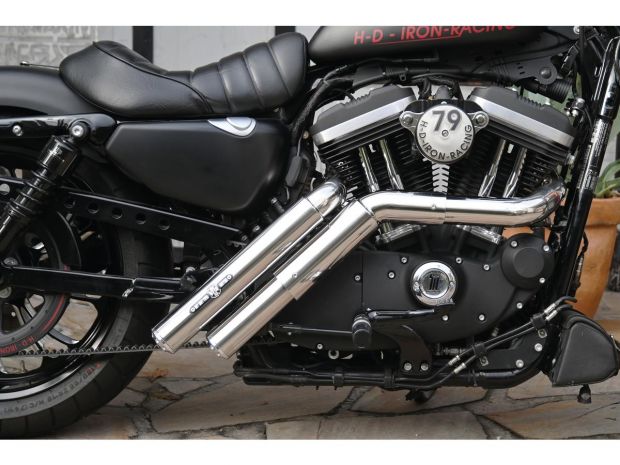 Firestarter Midcontrol Exhaust System , Polished Smooth Heat Shield, Polished Smooth End Cap, Polished 2,5" 