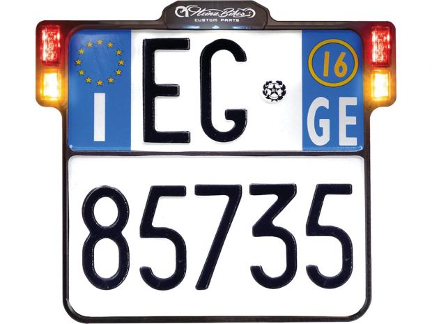 ALL-INN 2.0 License Plate Base Plate Turn Signal/Brake Light/Taillight and License Plate Light, Italy Size 177x177mm Black Anodized 