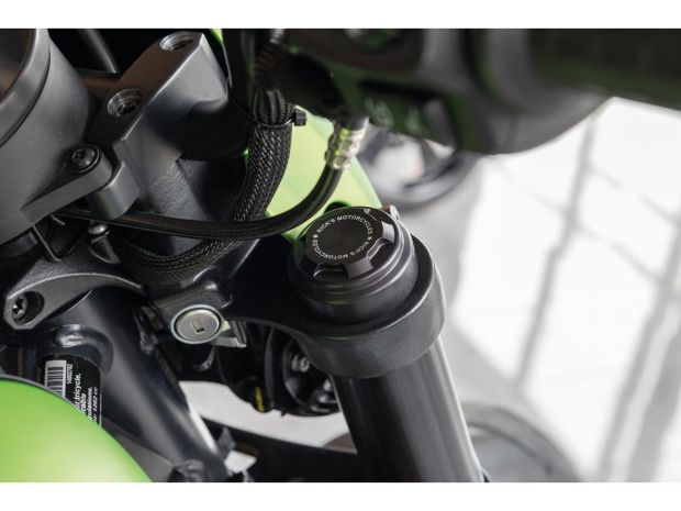 Upper Fork Stem Cover for Sportster S Premium, with Ricks Logo Black Satin 