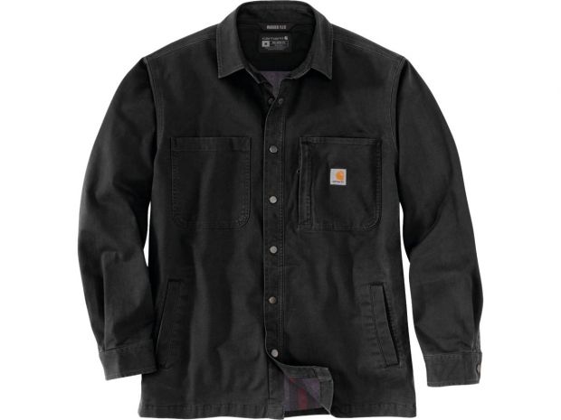 Rugged Flex Relaxed Fit Canvas Fleece-Lined Snap-Front Shirt Jacket Black | XL