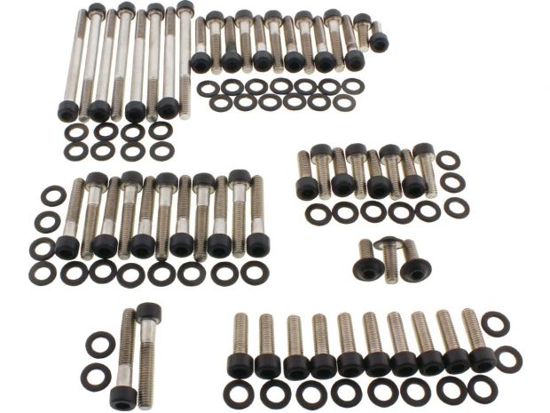 Complete Engine Screw Kit Screws for Pan America Primary Cover, Manifold Cover, Camshaft Cover, Ignition Coil, Rockerbox, Sprocket Cover Satin Black Powder Coated 