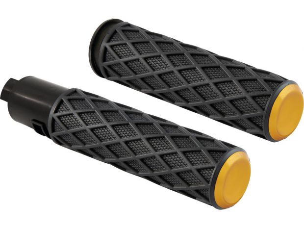 Diamond Grips Black Rubber, Gold Endcap 1" Throttle By Wire (Switch Housing Sensor) 