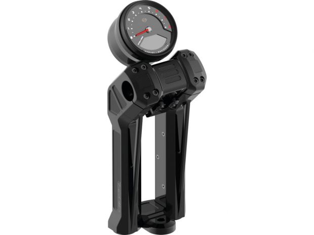Club Style Pullback Riser Kit for Top Mount Round Speedometer 8,5" Height, 1 1/4" Clamp Diameter Black Anodized 