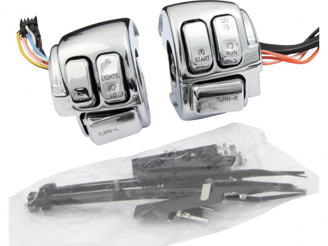 Custom Chrome Handlebar Switch Housings for Softail 06-11, Dyna & Sportster 06-12 in Chrome Finish with Chrome Switches (682787)