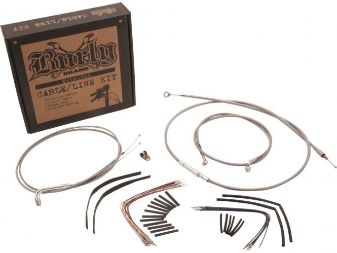 Burly Brand 14 Inch Apehanger Cable/Line Kit in Stainless Steel Finish For 2011-2015 FXST (Excluding ABS) Models (B30-1062)