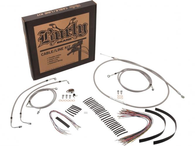 Burly Brand 18 Inch Apehanger Cable/Line Kit in Stainless Steel Finish For 2011-2014 FLSTC/F/N, 2012-2014 FLS, 2013-2014 FXSB With ABS & Must Use 2 Inch Risers Models (B30-1129)