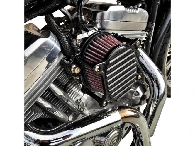 Joker Machine Omega Finned Air Cleaner In Black & Silver Finish For Harley Davidson 2000-2015 Softail, 1999-2017 Dyna (Excluding 2017 FXDLS), 1999-2007 FLT/Touring Models (02-166-2)
