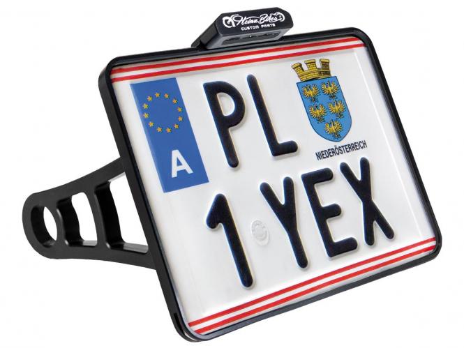 Heinz Bikes Side Mount License Plate 210mm x 170mm Austria With Tag Light in Black Finish For 2013-2017 FXSB, FXCW/C 2008-2012 Models (913194)