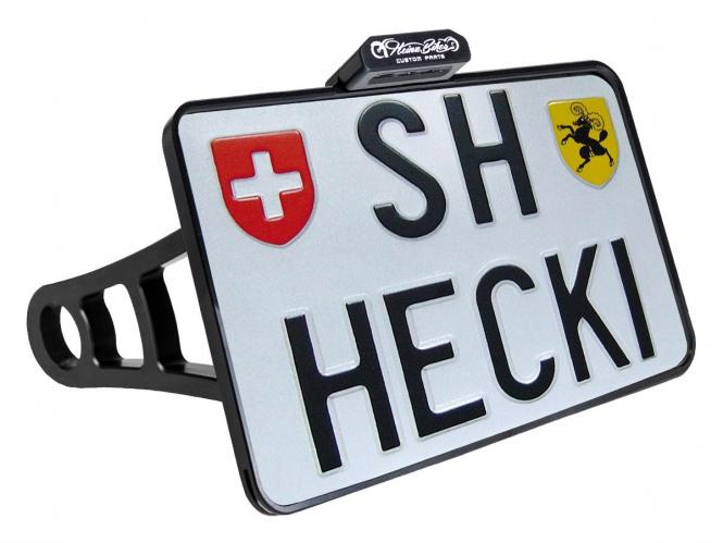 Heinz Bikes Side Mount License Plate 180mm x 140mm CH With Tag Light in Black Finish For 2018-2022 Softail Models (excluding 19-20 FXDRS 114) (913202)
